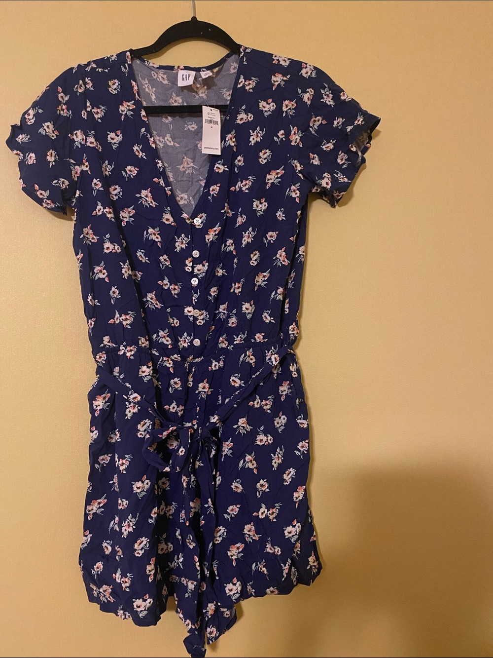 GAP Factory Navy Blue Floral Tie-Waist Short Sleeve Romper